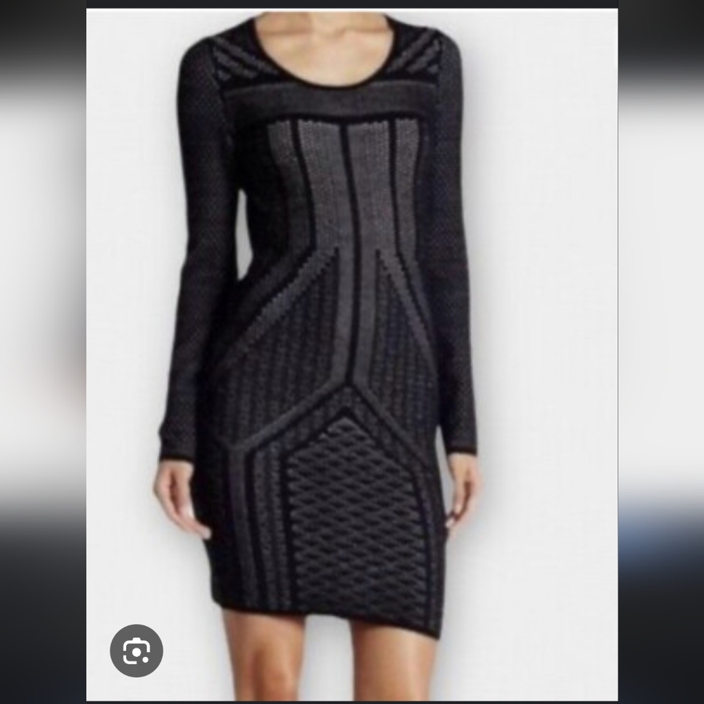 DEX Black Knit Sweater Dress Mini Bodycon Textured Sz M NWT Baddie LBD
